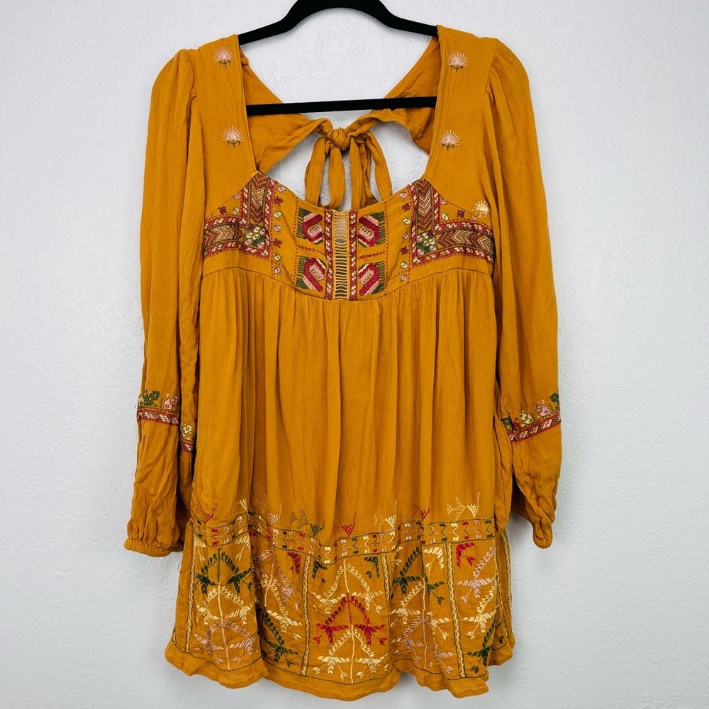 Free People Rhiannon embroidered Long Sleeve Open Back mini dress - Picture 5 of 10